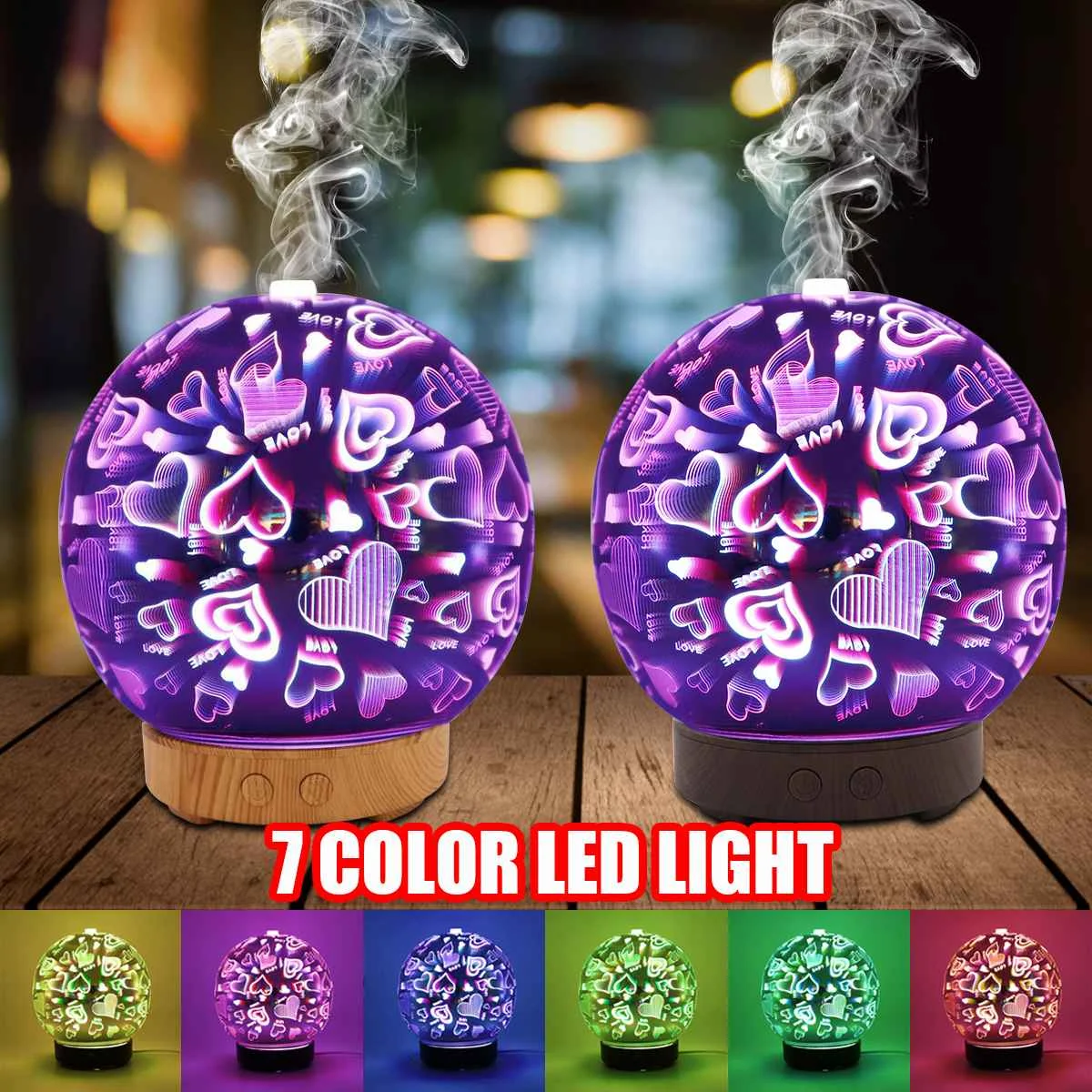 

3D Air Humidifier Essential Aromas Diffuser Mist Aromatherapy Purifier 7 Color Change LED Night Light for Office Home