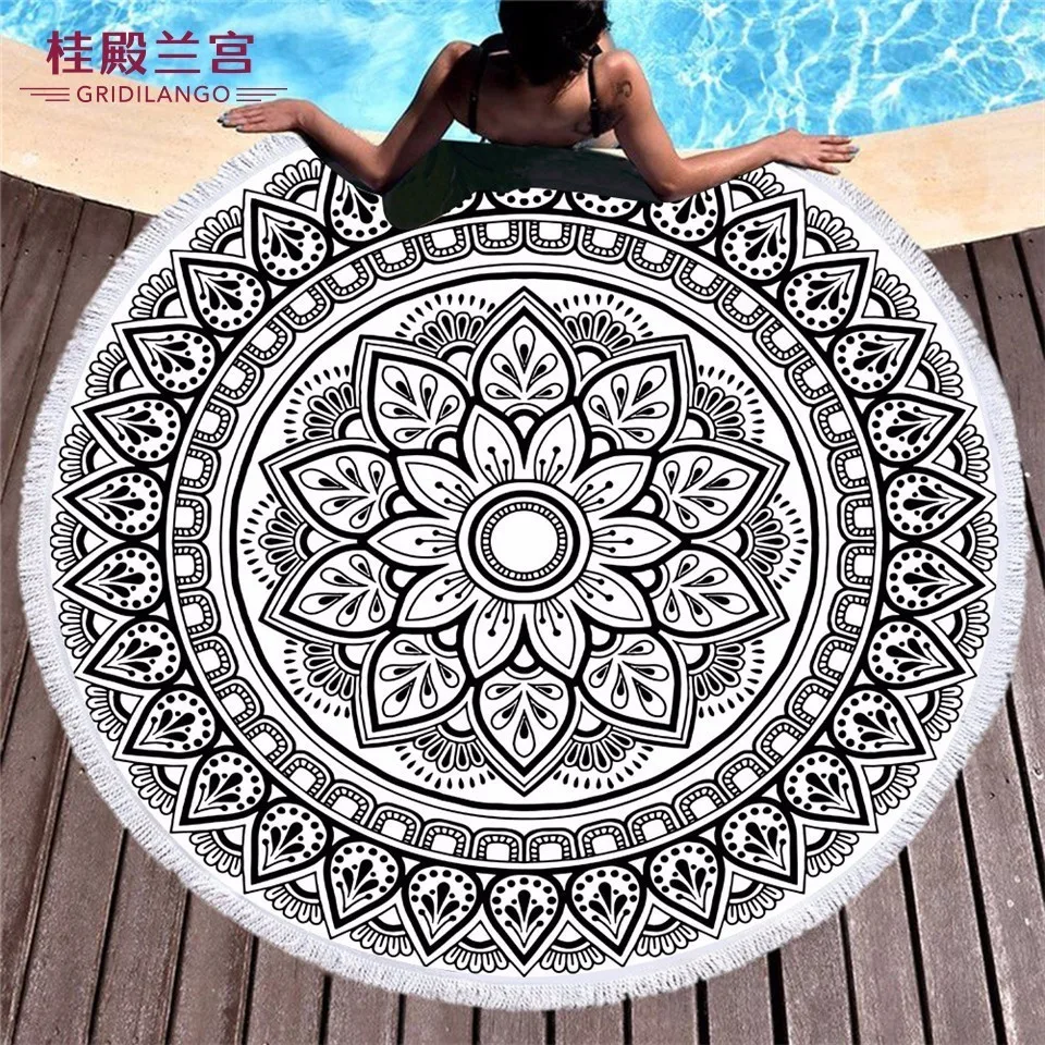 

GRIDILANGO Mandala Bohemia Geometric Color Round Beach Towel For Adult Microfiber Swimming Travel Home Decor Bath Towel Dropship
