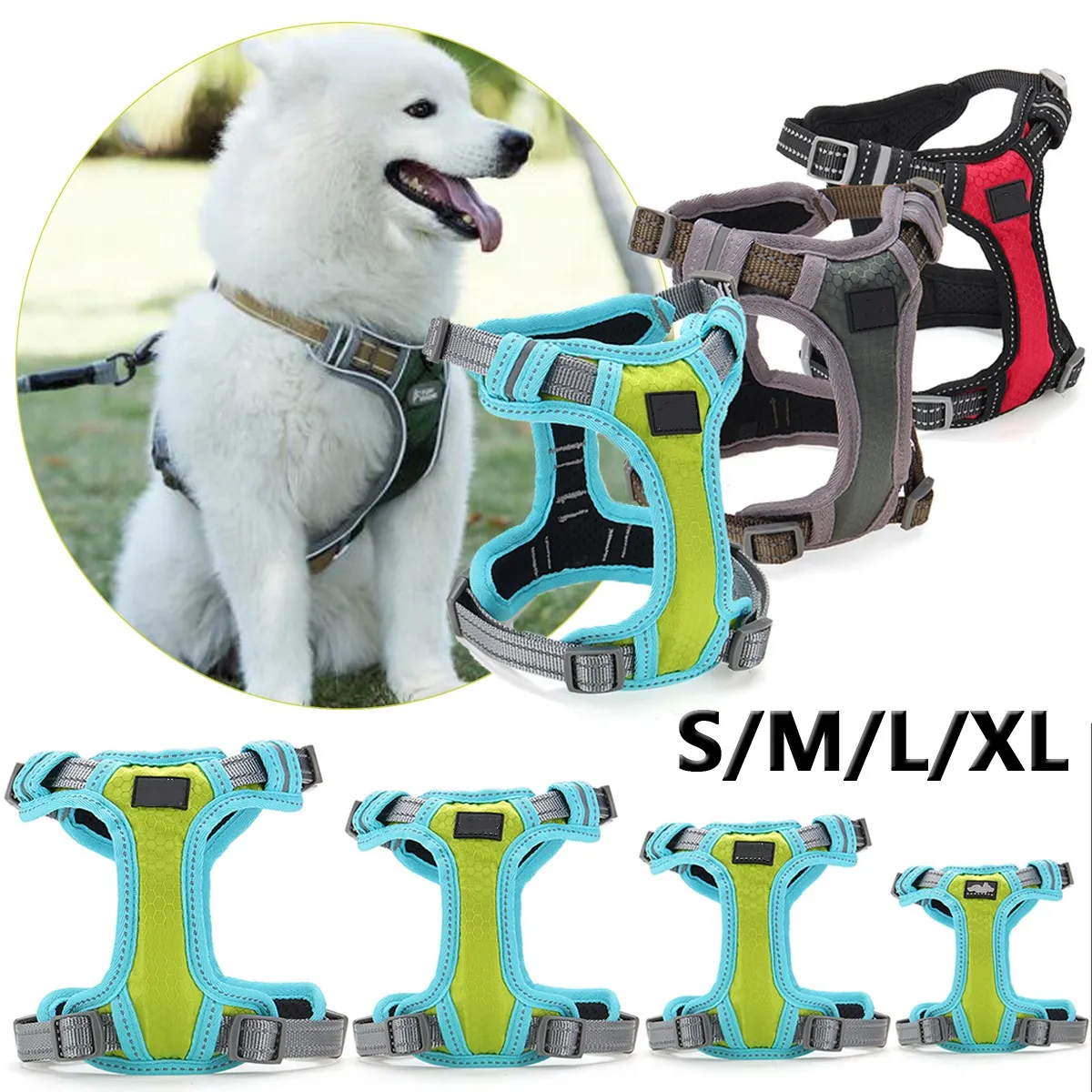 Large Dog Harness K9 Reflective Nylon Dog Pet Harness Vest Breathable Adjustable for Small