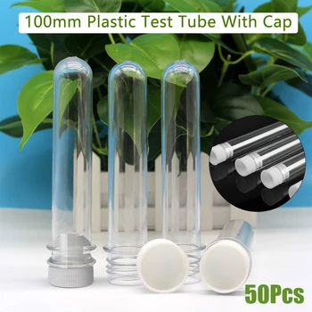 

Kicute 50pcs/pack 12x100mm Transparent Laboratory Clear Transparent Plastic Test Tubes Vials With Push Caps School Lab Supplies