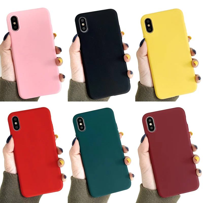 

Ottwn Candy Color Phone Cases For iPhone 7 Case 8 Plus X XR XS Max Ultra-thin Back Cover 5 5s SE 6 6s Plus Soft Silicon