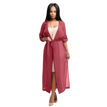 

Fashion Long Sleeve Cardigan Chiffon Oversizes Long Coat For Women With Belt Plus Size Loose Ladies Casual Knitting Coat