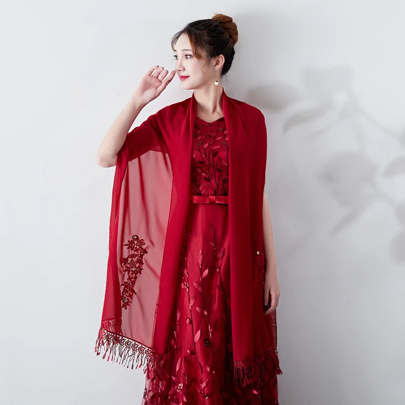 Платье шаль летний церемониальный шифоновый плащ с вышивкой Зонт многоцветный шаль