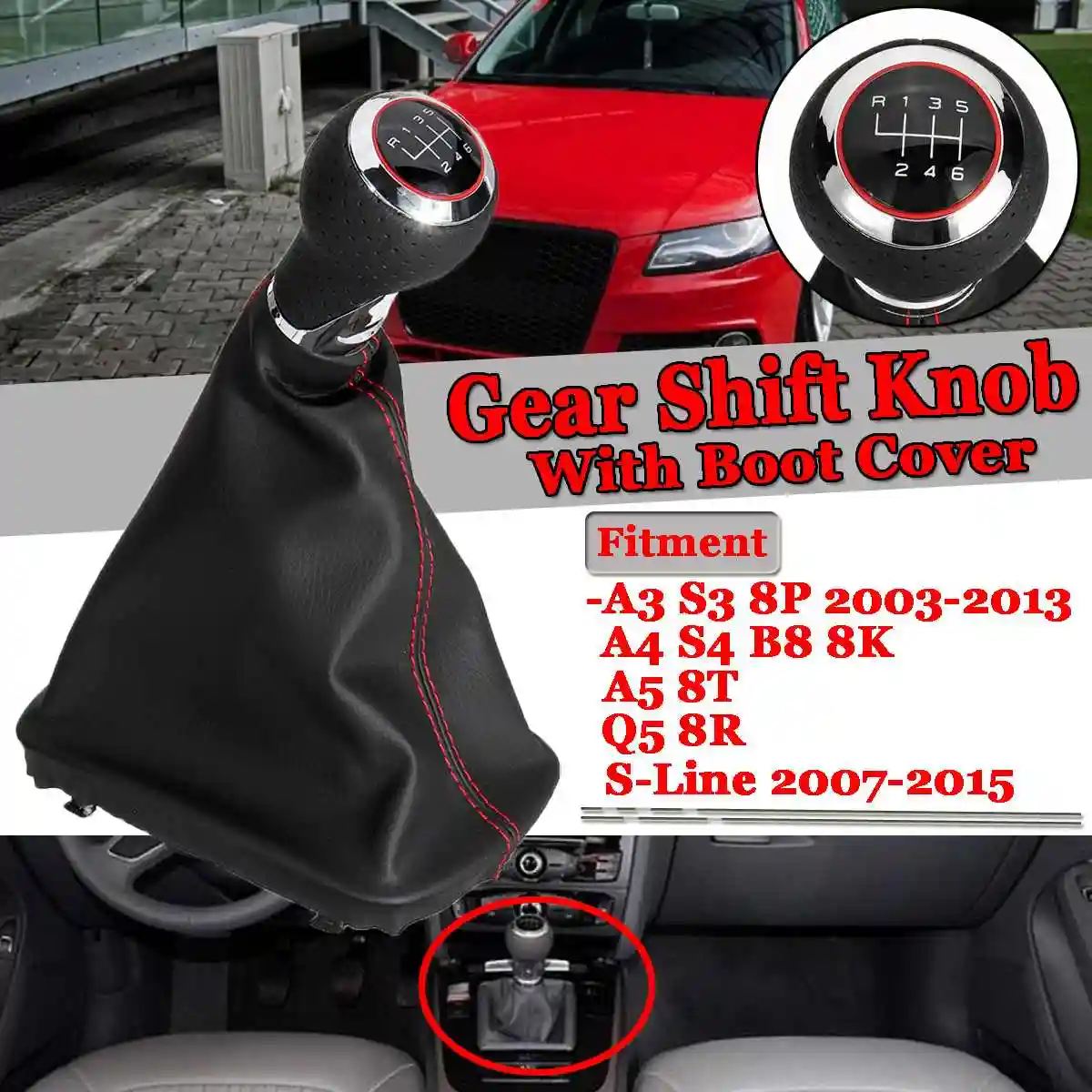 アウディa3 S3 8p 03 13 S4 Q5 S ライン07 15レザー車のギアシフトノブとブーツカバー6高速ハンドル Gear Shift Knob Aliexpress