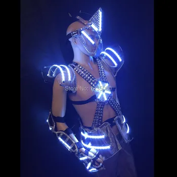 

New Design Led Luminous Ballroom Male Costume With illuminate Mask DJ Nightclub Party Clothes For Stage Show Party Supplies