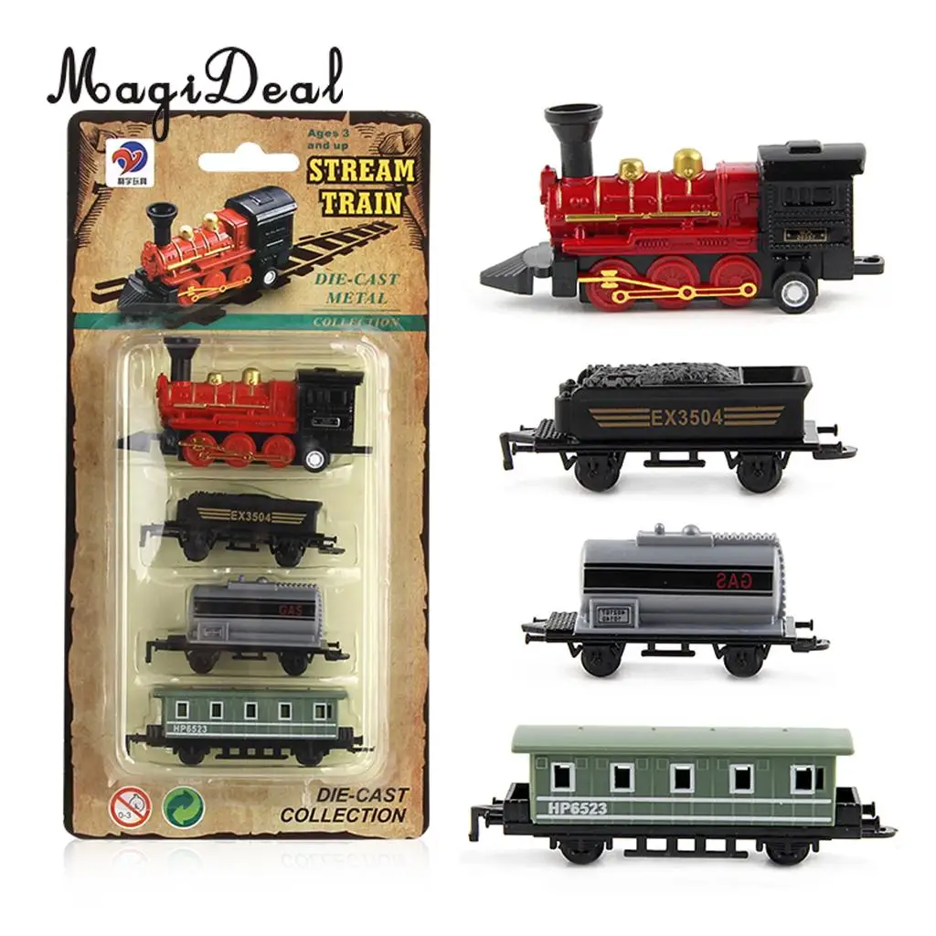 

4Pcs Red Mini Steam Train Set, 1 Locomotive Engine and 3 Railway Carriages, Kids Toddler Fun Toy Collectibles
