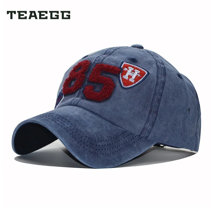 

Teaegg Hats Cap Branded Baseball Caps Fashion Hat Men Embroide Outdoor Sun 100% Washed Denim Number Snapback