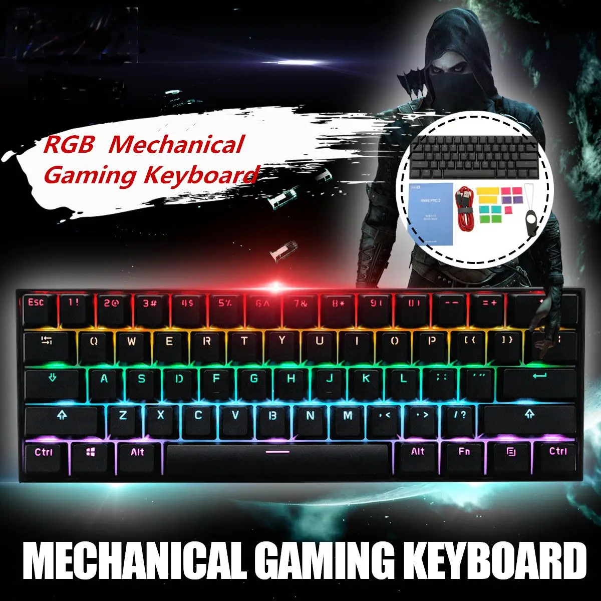 

Obins Anne Pro 2 60% NKRO bluetooth 4.0 Type-C RGB Mechanical Gaming Keyboard Gateron Switch