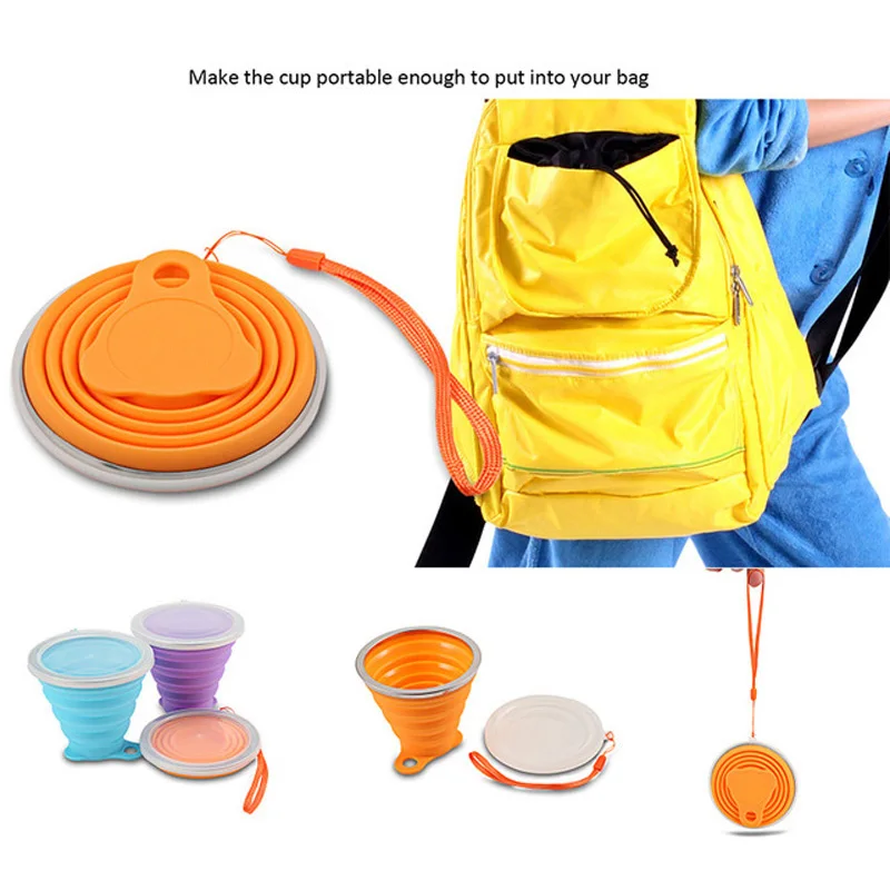 BalleenShiny 270 مللي للطي 1 قطعة المياه كوب مع غطاء سيليكون الملونة المحمولة المشروبات المنظم السفر تسلق كؤوس رياضية