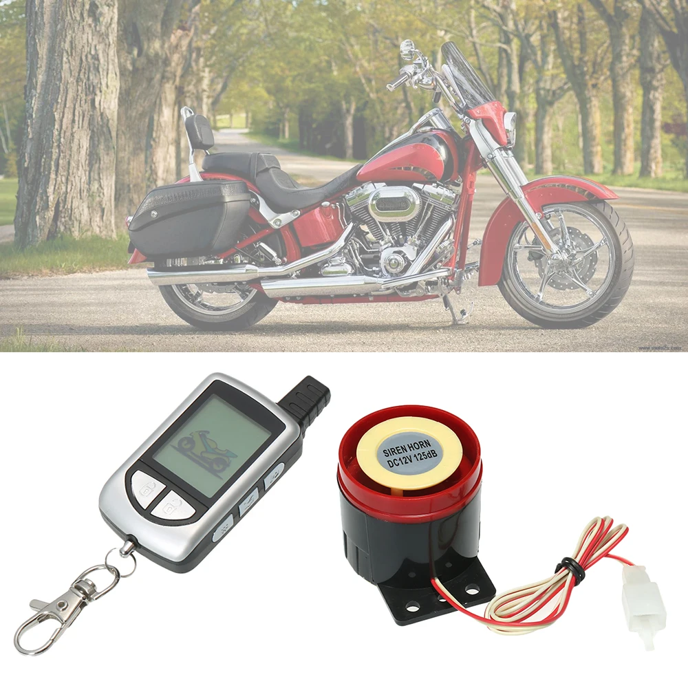 

2 Way Motorcycle Alarm System with Remote Engine Start Remote Transmitter Shock Sensor Anti-Theft Security System LCD Display