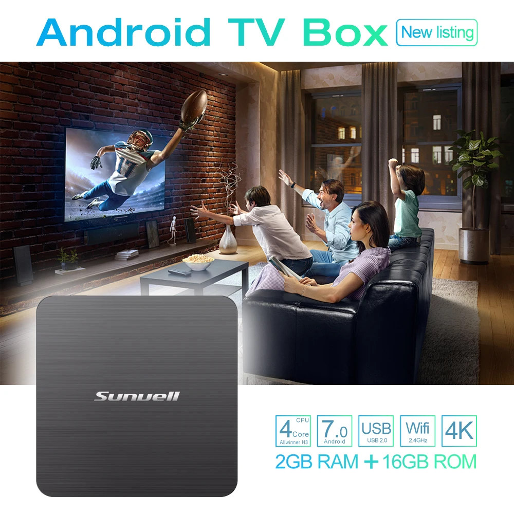 Sunvell H3 Android ТВ Box Android 7,0 2.4g wifi 2 ГБ Оперативная память 16 ГБ Встроенная память Декодер каналов кабельного телевидения Allwinner H3 4 К H.265 3D игры