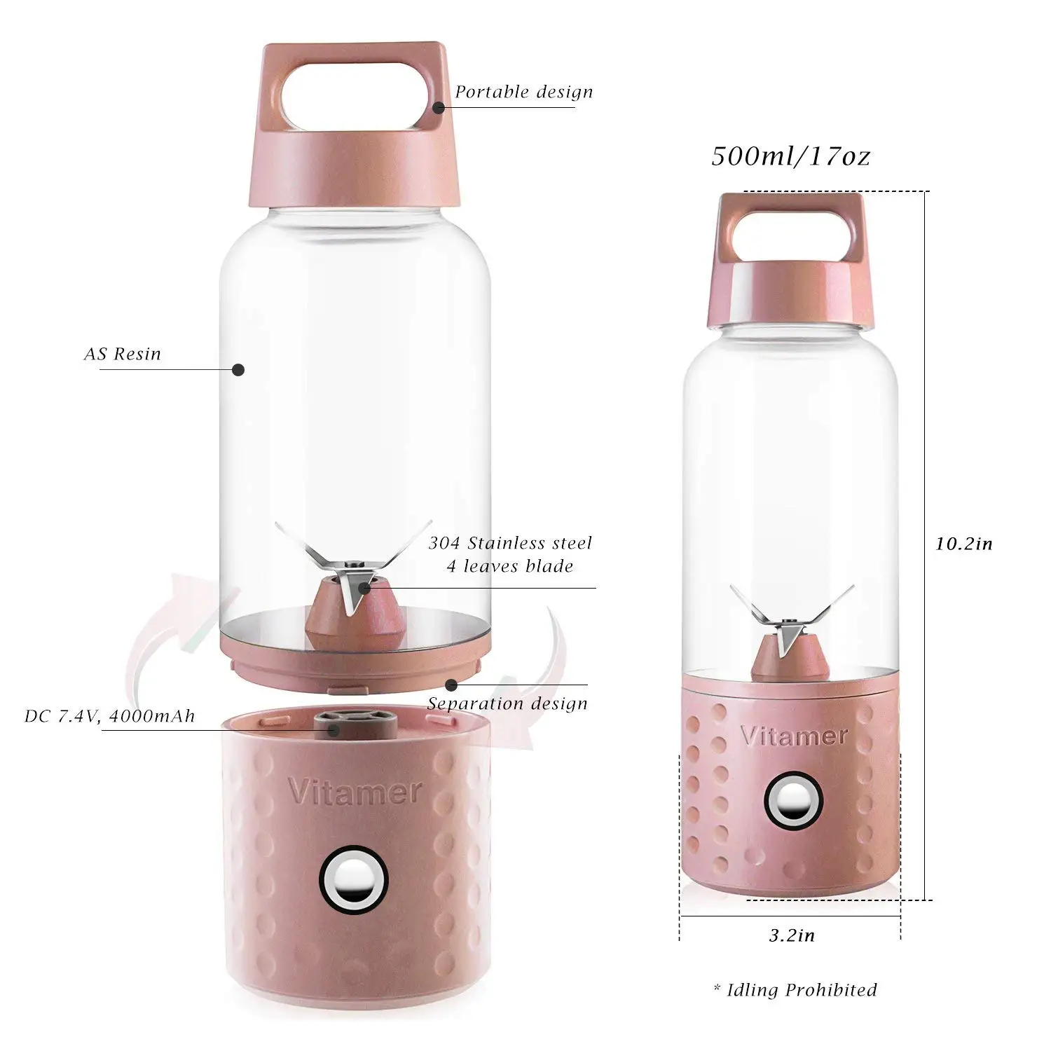  500ml Portable Blender Orange Juicer Cup Smoothie Blender USB Juicer Cup Fruit Mixing Machine with 