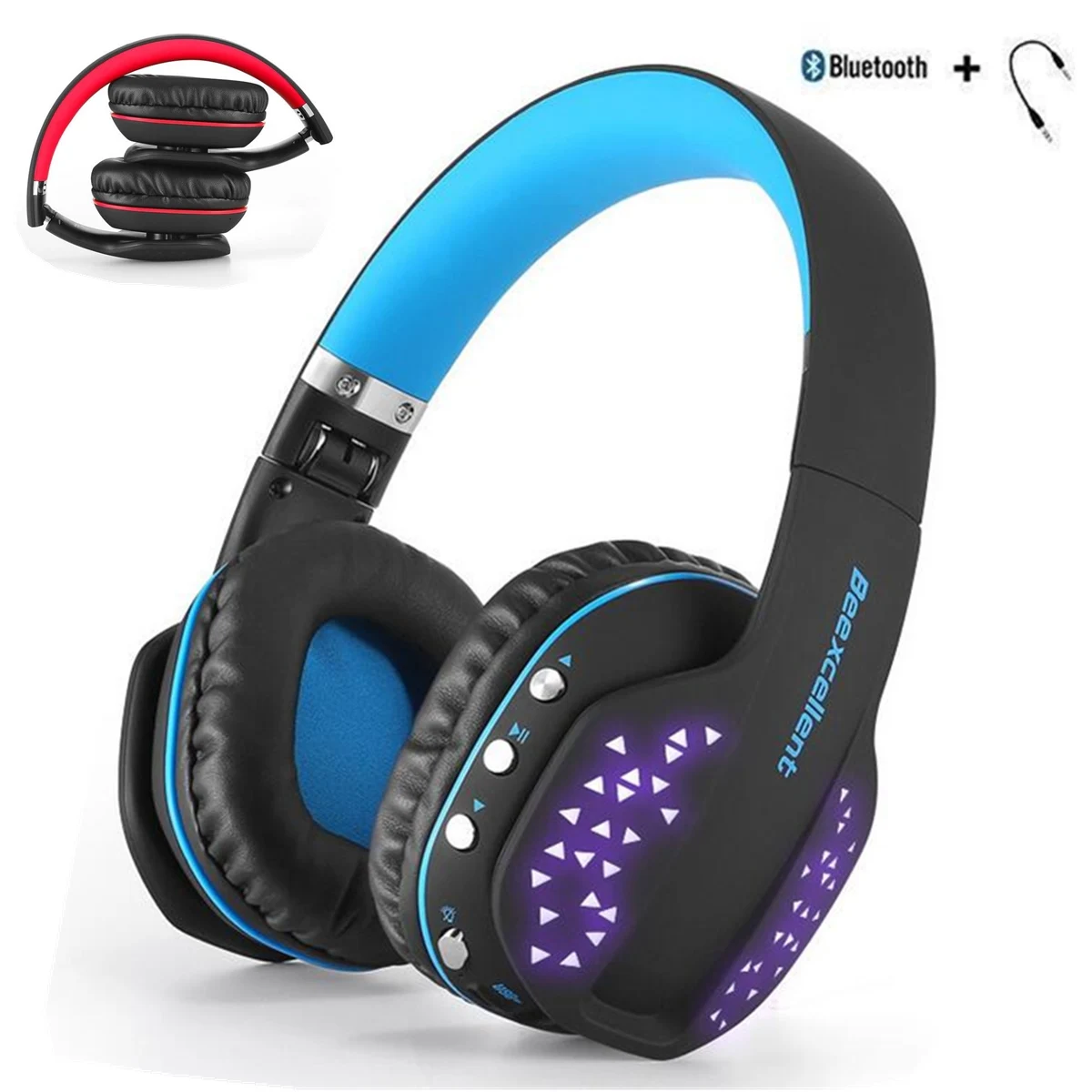 

Portable Wireless Headphones Bluetooth Headset Foldable Earphones for Xbox One PC PS4 With Mic LED Light and Volume Control