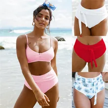 Itfabs Высокая талия Женские однотонные Цветочные винтажные Ретро складные бикини однотонного цвета плавки оверсайз brasil стринги для ванной короткие плавки