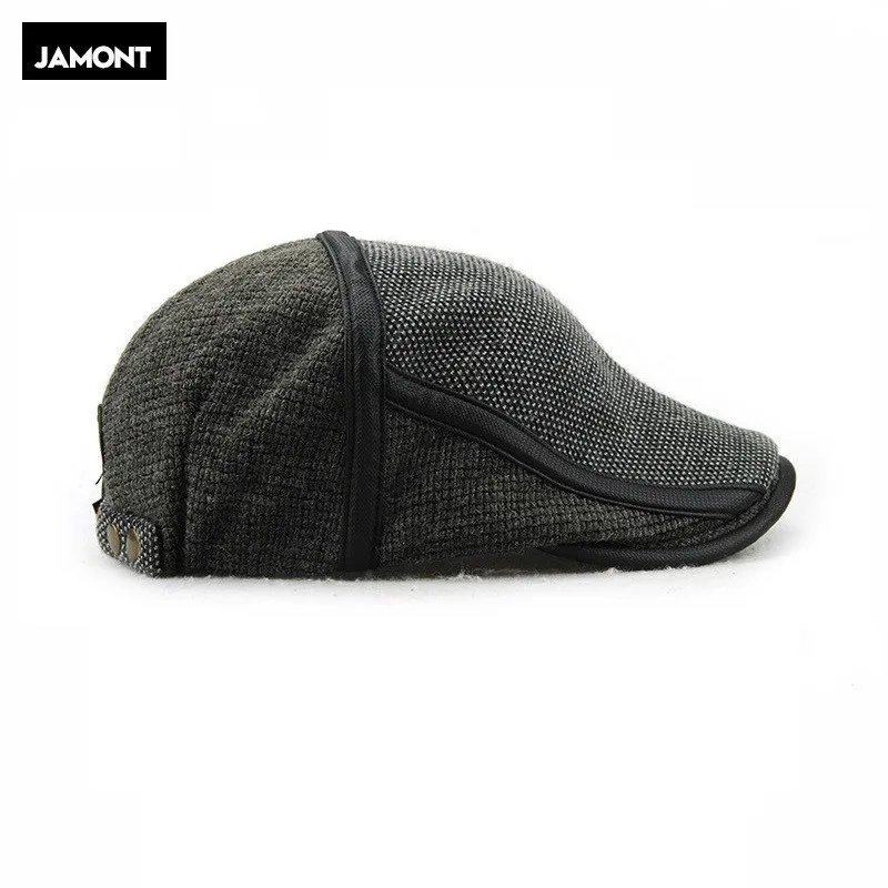 Мужские вязаные шерстяные шапки JAMONT Newsboy зимняя теплая Кепка Утконос с козырьком