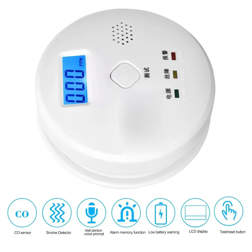 

LCD Display Carbon Monoxide Alarm Detector Voice Type CO Smoke Leakage Warning Sensor 2019 NEW