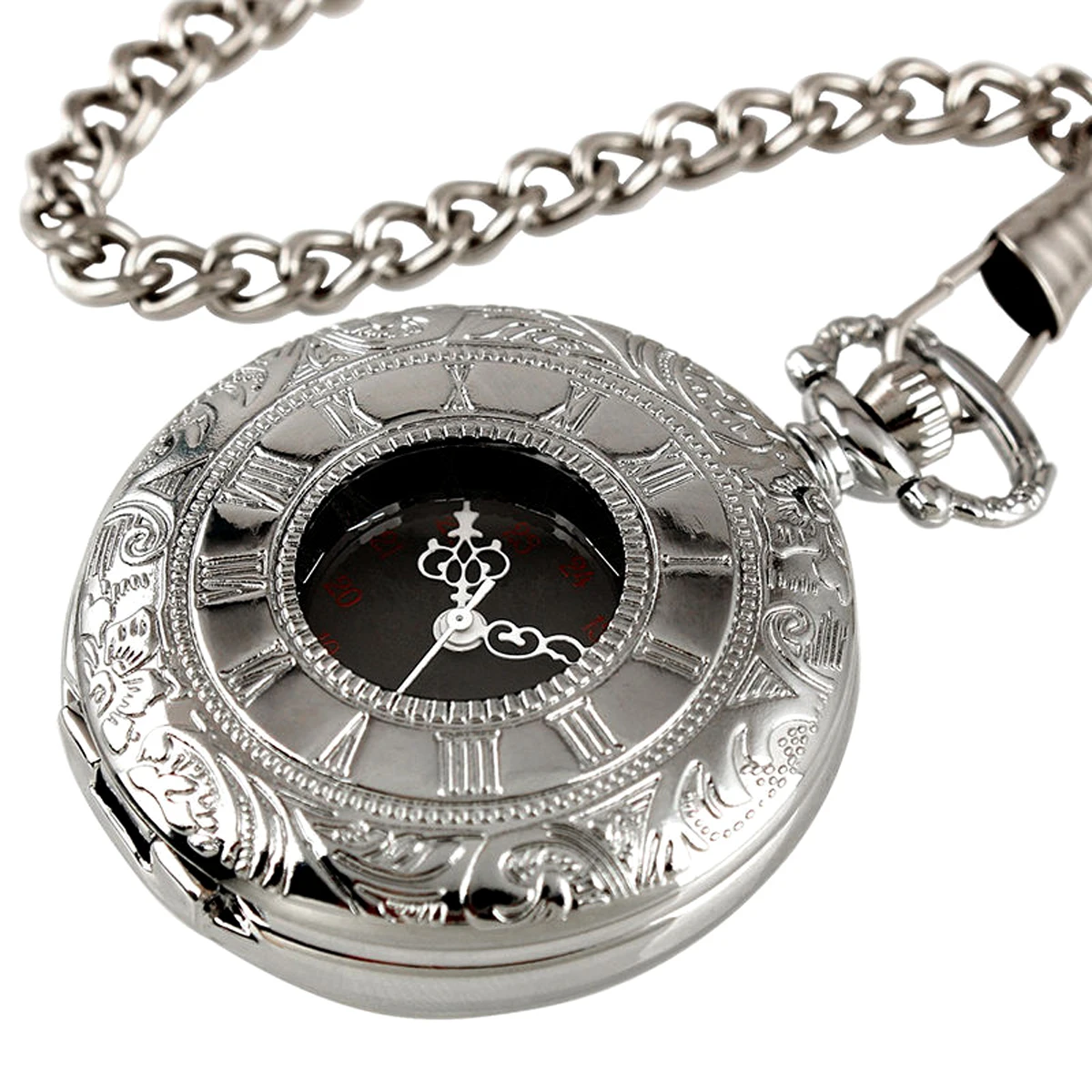 Shellhard Новое поступление винтажные полые серебряные карманные часы с брелоком римские цифры черный циферблат кварцевые карманные часы для мужчин и женщин