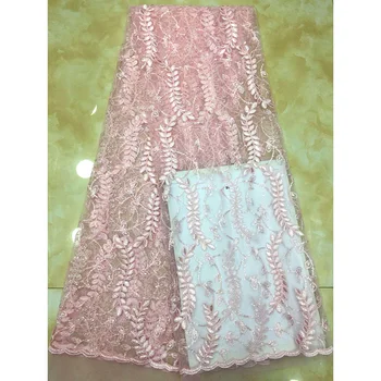 

2019 Latest Nigerian Laces Fabric High Quality Tulle Pink African French Laces Fabric For Wedding Embroidered Shiny Fabric