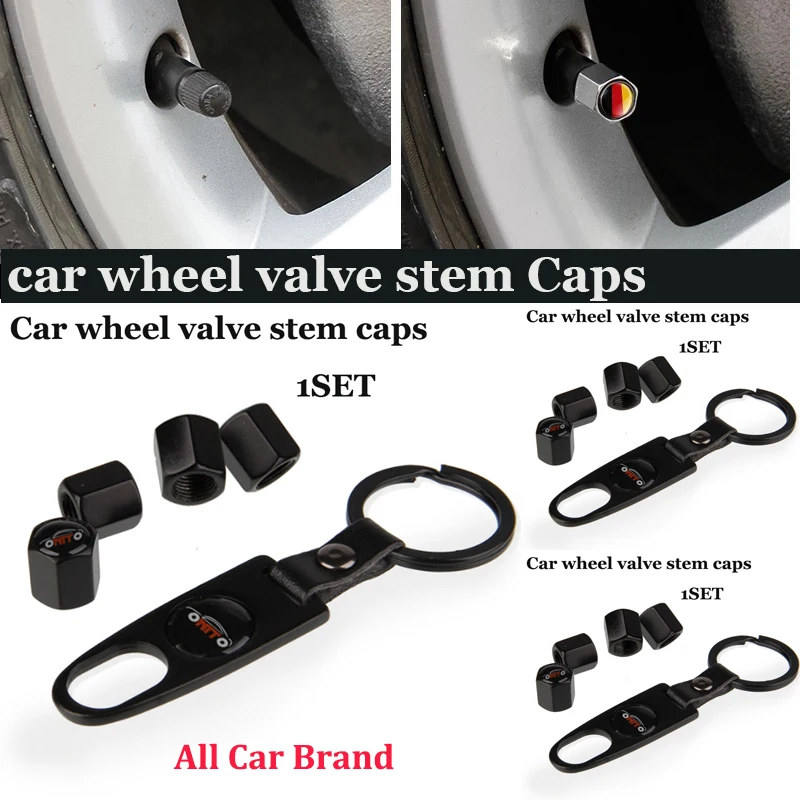 1set wheel tire valve covers Car key chain car wheel valve stem caps