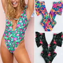 Misswim сексуальный цветочный принт цельный купальник женский с рюшами Бикини Плюс Размер Купальники Монокини v-образный вырез цельные костюмы пляж