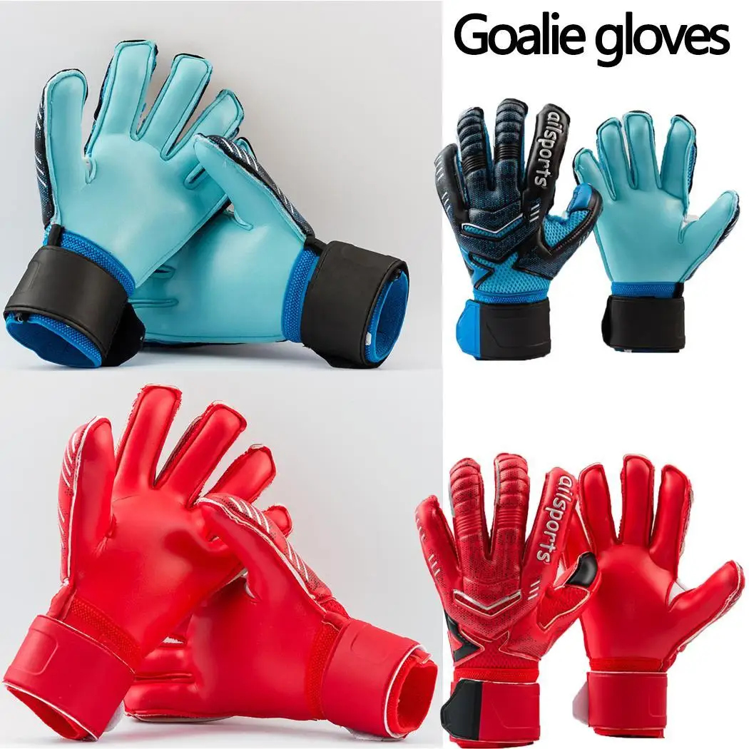 Футбольные Вратарские Нескользящие перчатки на открытом воздухе спортивные Лоскутные толстые синие, красные латексные перчатки