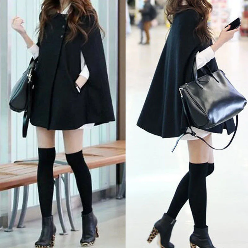 

Women Loose Batwing Wool Poncho Winter Warm Coat Jacket Cloak Cape Parka Outwear