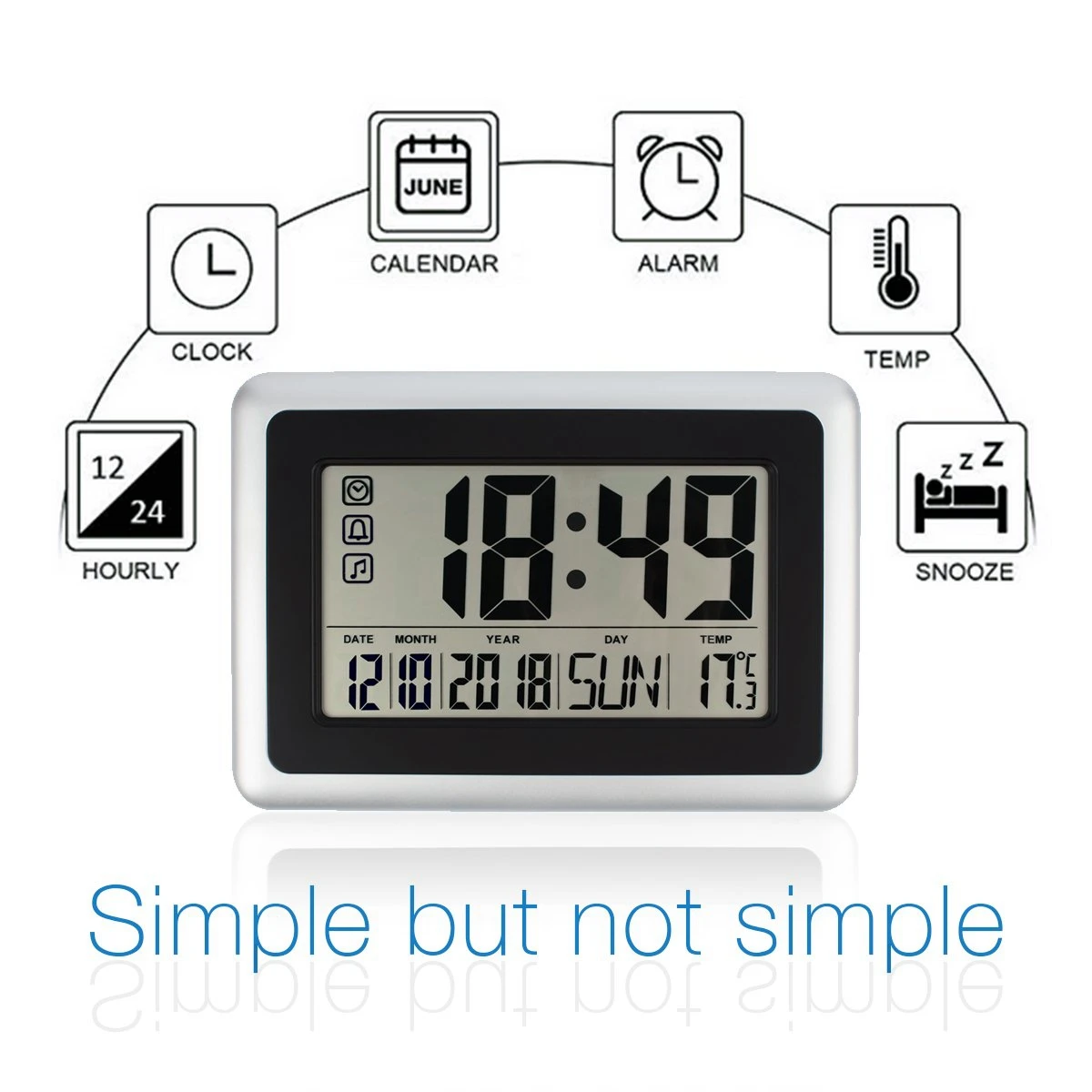 Large Display Digital Wall ClockSilent Desk Shelf Clocks Battery Operated Easy To Read Nightstand A