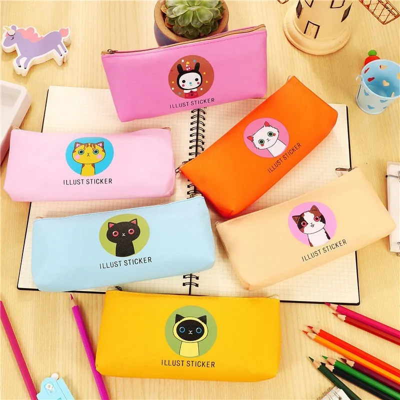 

1 PC Cute Colorful Cartoon PU Pencil Bags Cases Kawaii Leather Cat Pen Box Pouch Gift Office School Stationary Supplies 04877