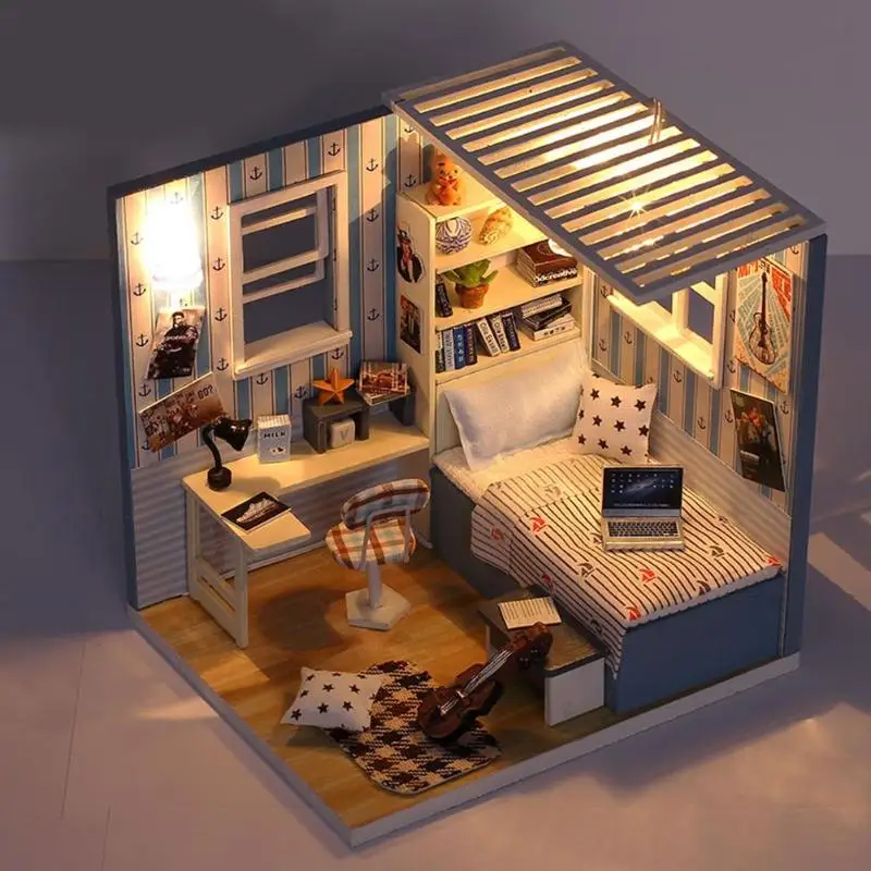 

DIY Wooden Dolls House Assembled Dollhouse Miniatures Doll House Kits for Boys Girls Toddler Kids