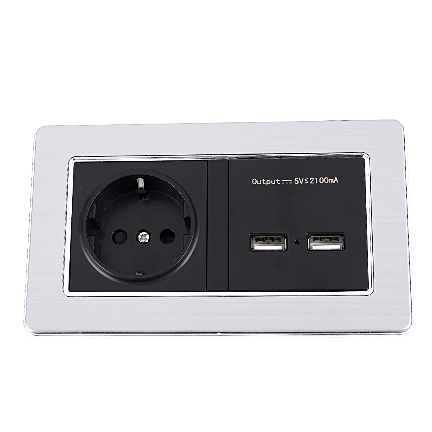 

Wall Socket Eu Standard Power Outlet With Dual Usb Charge Port For Mobile 5V 2.1A Stainless Steel Panel