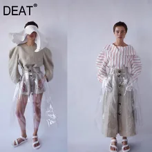 [DEAT, осенняя Новинка, модная, индивидуальная, высокая талия, на пуговицах, прозрачная, асимметричная юбка, двойные карманы, для женщин, YC41700