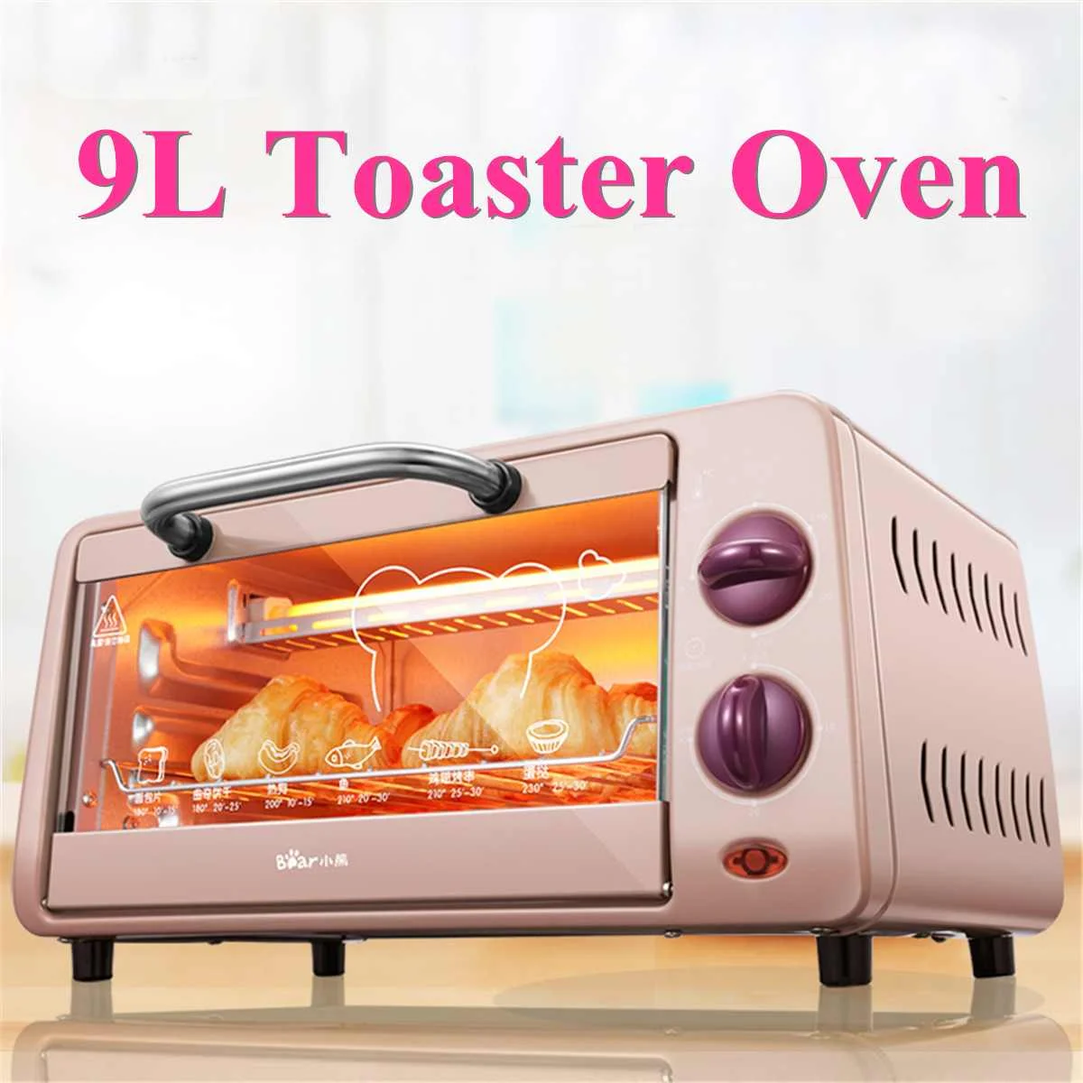 

9L 800W Electric Toaster Oven Stainless Steel Broiler Countertop Bake Mini Household Oven Multifunctional Pizza Baking Oven