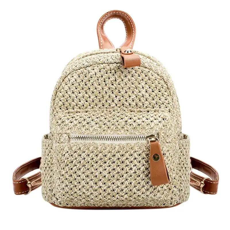

Brand Fashion Straw Backpack Beach Mini Shoulder Bag Solid School Bags for Teenager Girl Travel Backpack Women Rucksack Bohemian