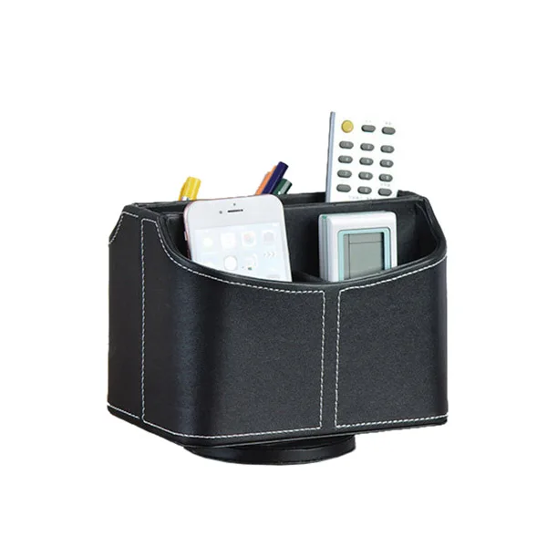 

1 pcs 360 rotating PU leather storage box remote control finishing box jewelry box black