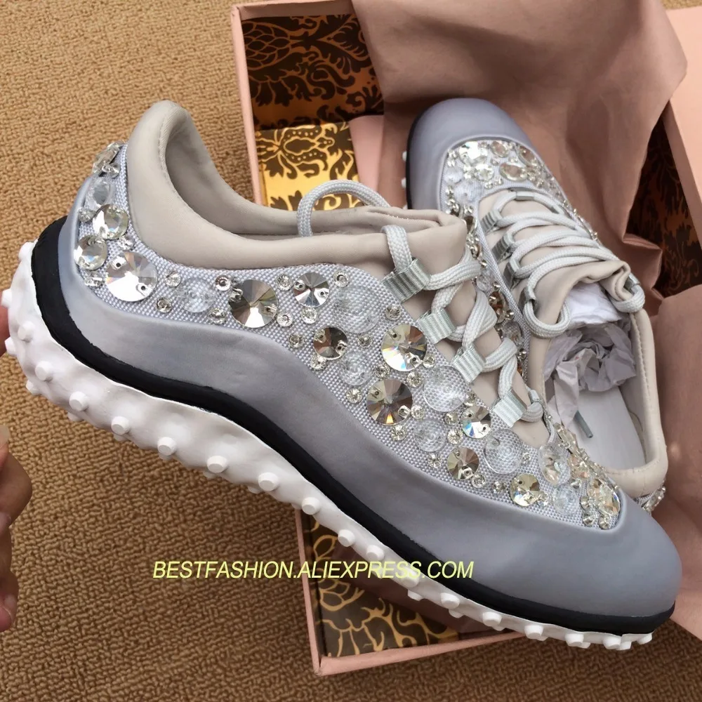 

Shoes Woman Sneakers Crystal Lace Up Casual Shallow Flats Spring Autumn Square Toe Silk Upper Flats Designer Woman Shoes T