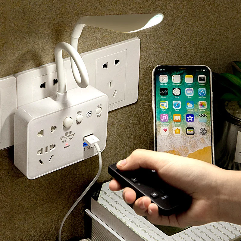 Универсальная электрическая розетка переменного тока с 6 отверстиями, домашняя электрическая розетка, США конвертер с USB пультом дистанционного управления, настольная лампа для спальни