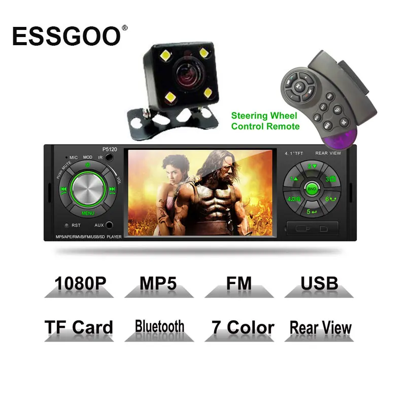 

Essgoo 4.1'' Car Radio 1 Din Bluetooth Mp5 Player Autoradio Stereo Audio Wit Aux Fm Usb Steering Wheel Remote Control Auto Radio