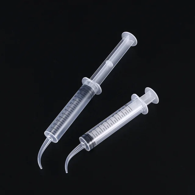 8pcs 12ml Disposable Dental Irrigation Syringes With Curved Tip Clear