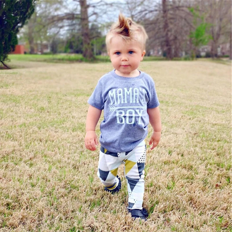 2 pieces Short Sleeve Letter Print T Shirt and Pant Set For Baby Boy Summer Outfit Mamas Clothes |