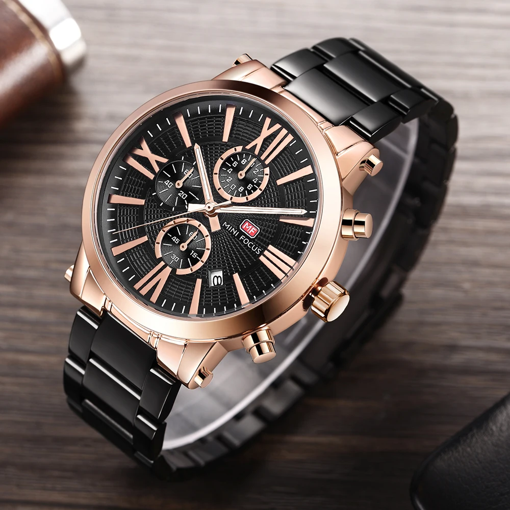 

MINI FOCUS Royal Business Quartz Watch Men Chronograph 3 Sub-dials 6 Hands Calendar Top Brand Luxury Multifunction Wrsitwatches