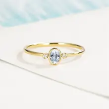 Твердое кольцо из 14 К желтого золота 4x6 мм овальной огранки с натуральными аквамариновыми бриллиантами Женское Обручальное кольцо модное ювелирное изделие