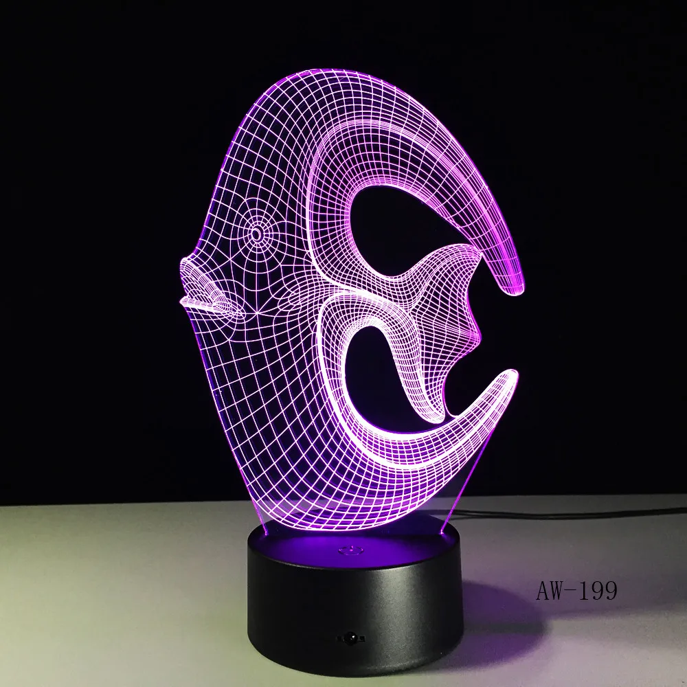 3D Светодиодная лампа с изменяющимися цветами в виде рыбы ночник для рыбалки USB