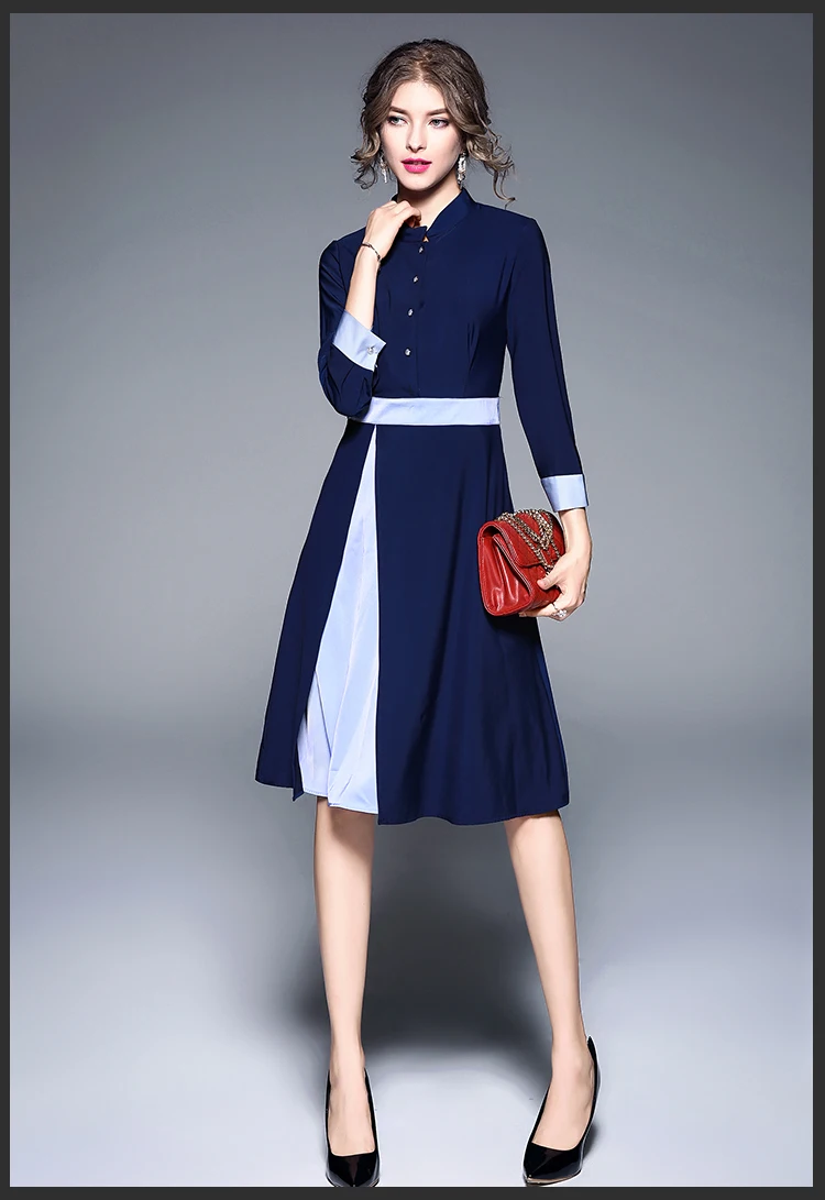 Элегантное женское голубое офисное осеннее платье, женское платье, новинка, Kleider Damen, ТРАПЕЦИЕВИДНОЕ ПЛАТЬЕ-футболка, Robe Pull Femme Hiver K167