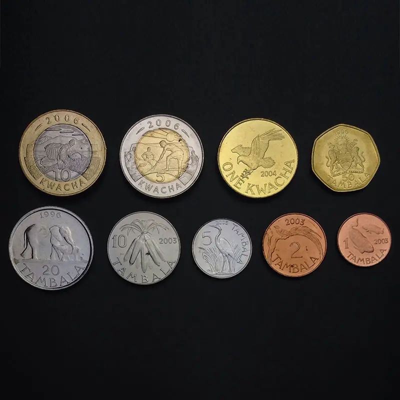 Набор из 9 монет 1 2 5 10 20 50 тамбала квача 1996-2006 UNC Africa Collection оригинальная настоящая