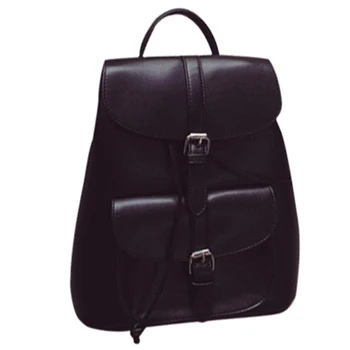 

Fashionable Women's Pull-Rope Pu Leather Backpack Belt Decoration Schoolbag Student Shoulder Bag(Black)