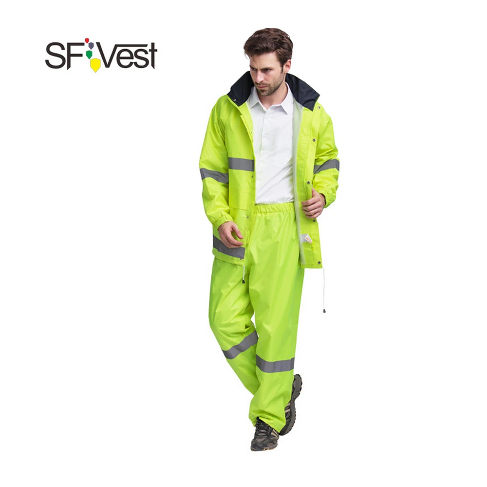 High Visibility Reflective Rainwear Suit Luminous Safety Raincoat Suit