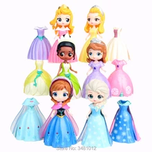 Magiclip Elsa Anna Tiana Sofia Amber Magic Clip Dress PVC Action Figures Aurora Princess Dolls Anime Figurines Kids Toys Gift