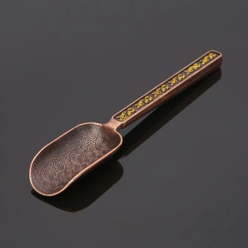 

New Tea Spoon Copper Tea Scoop Tea Leaves Chooser Holder Kongfu Tea Tool 15.7cm Handle Kitchen Flatware Teaspoons Dessert Spoon