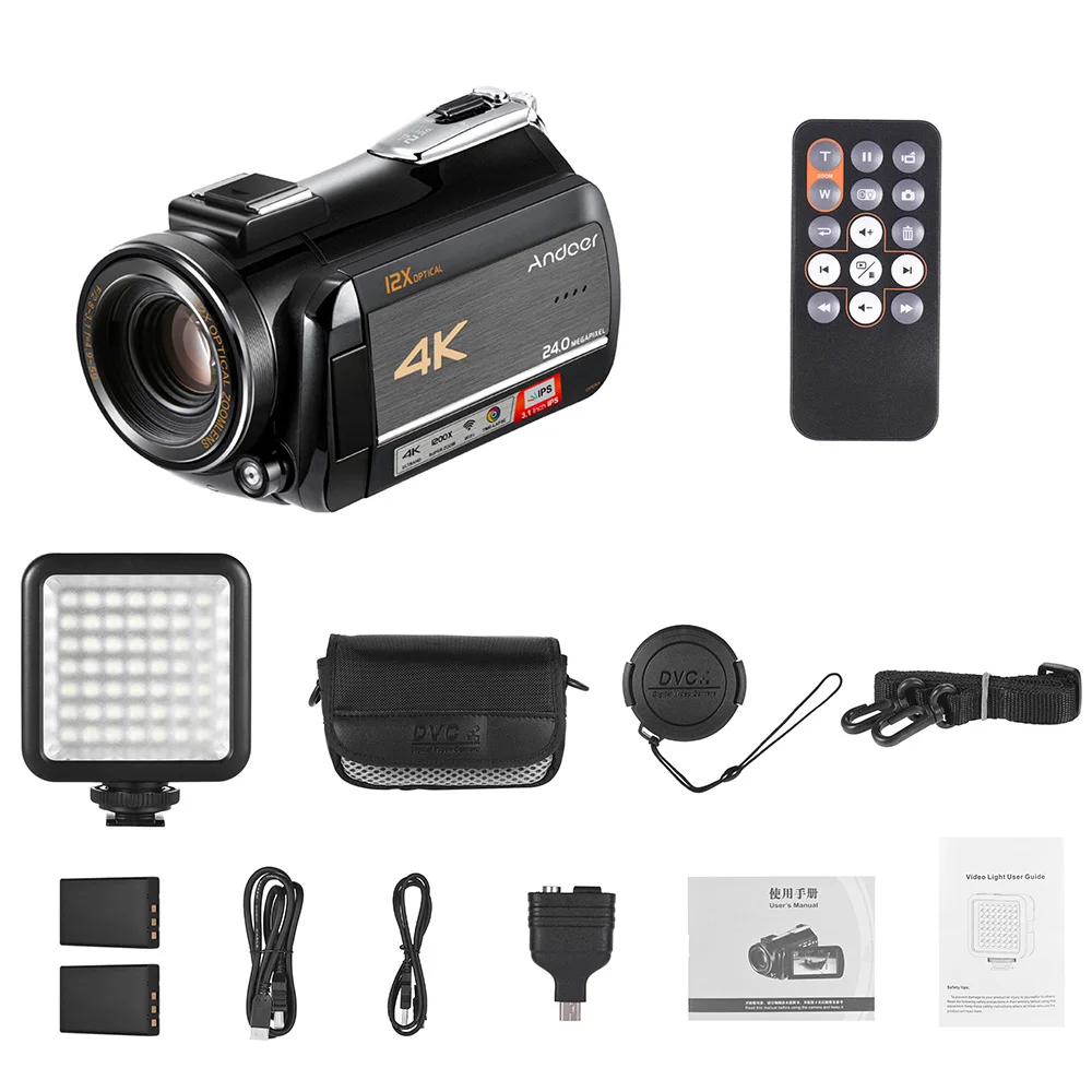 Andoer AC5 4K UHD 24MP Цифровая видеокамера с креплением на горячий башмак 2 шт литиевые