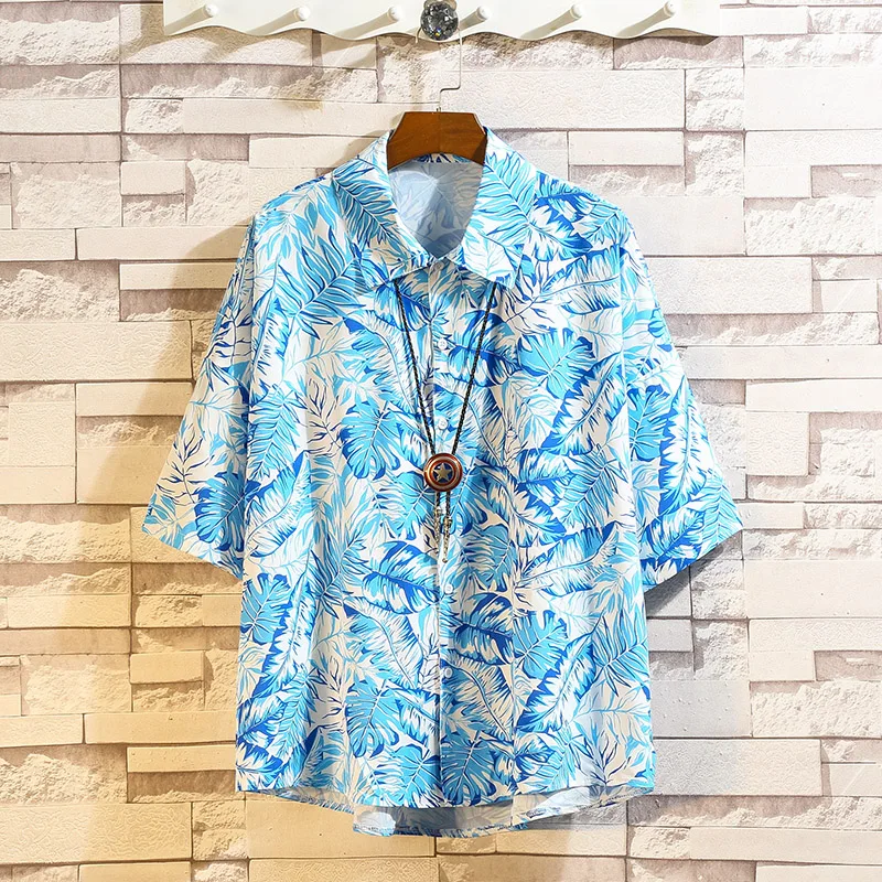 

Summer colourful Casual Shirts fashion short sleeve Polyester Print Single Breasted mens dress shirts hawaiian shirt streetwear